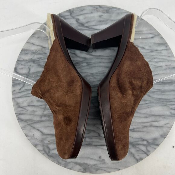 UGG Stacked Block Heeled Mules Womens 9.5 Brown Suede Shearling Lining Slip On - Picture 6 of 11